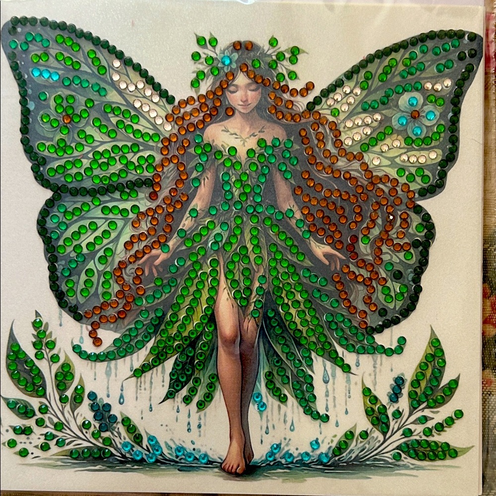 Pair of hand-made Diamond dot blank greeting cards featuring lovely fairies!